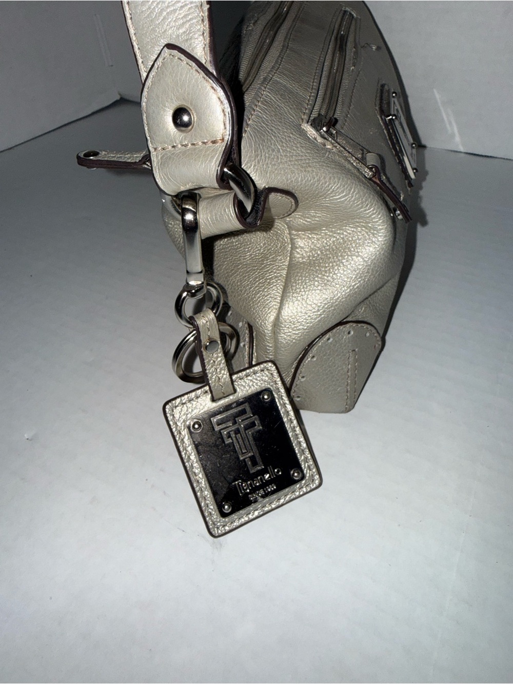 Tignanello Metallic Taupe Leather Crossbody Purse - Picture 3 of 9
